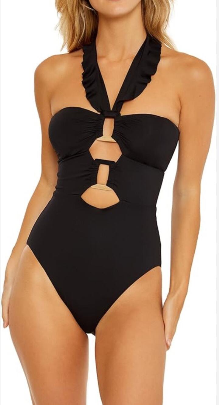 Soluna Black Cutout Halter One Piece Swimsuit Women’s Small Resort Swimwear